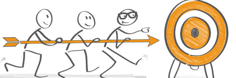 Cartoon - People carrying an arrow into a bullseye target